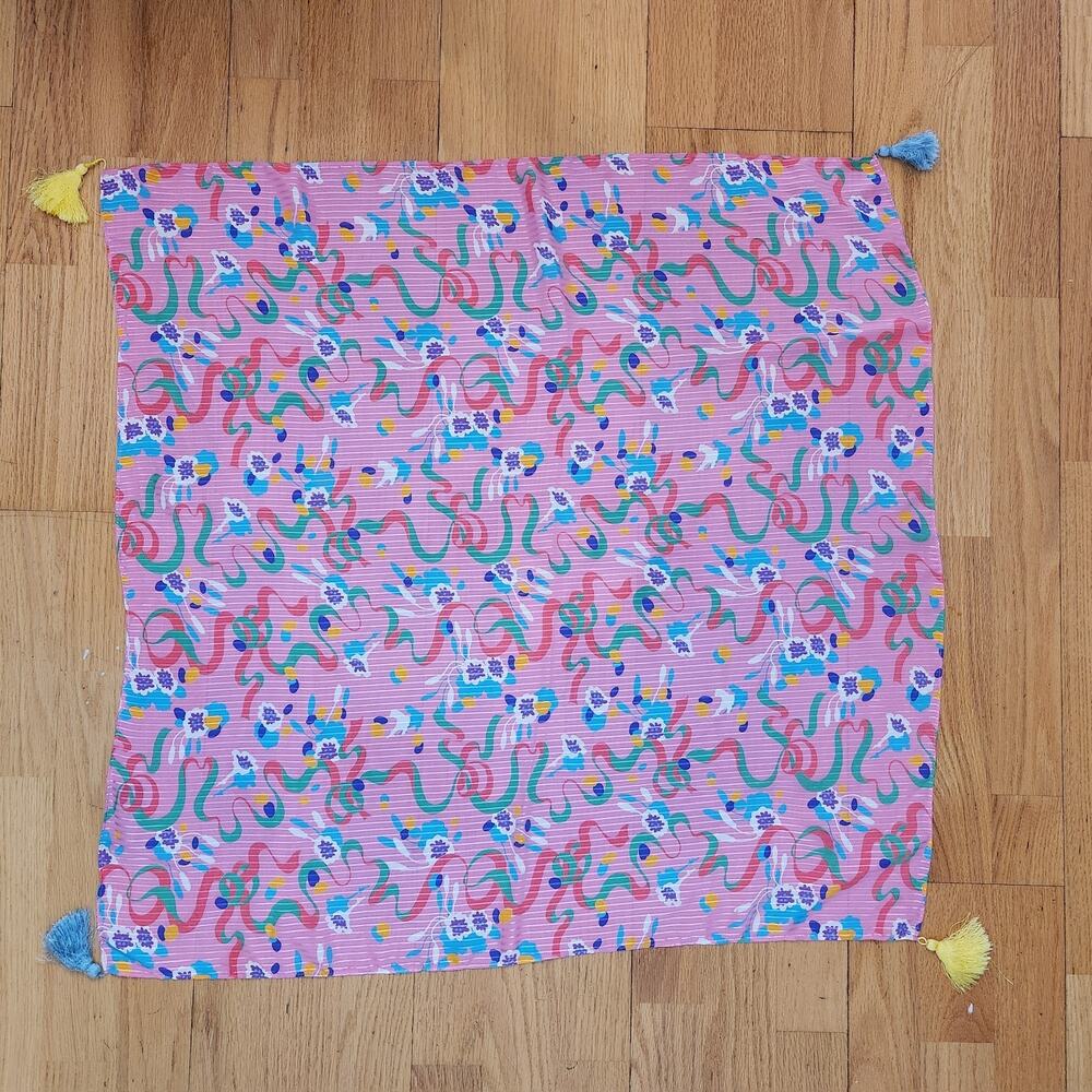 Vintage Diane Freis Original Scarf Tassels Pink Floral Paisley Blue Feminine